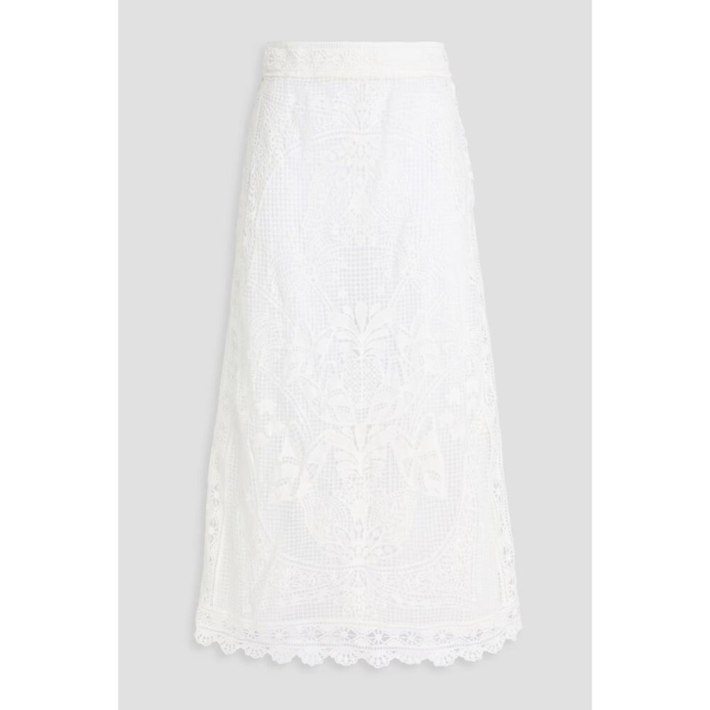 Farm Rio White Guipure Crochet Lace Midi Skirt, Coastal Bridal Boho Beachy Large - Picture 3 of 16